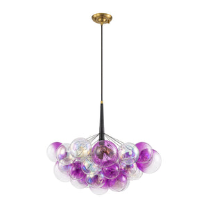 LightFixturesUSA-Barbie Cluster Sharp Pink Purple Glass Bubble Chandelier-Chandelier-24.8 in-