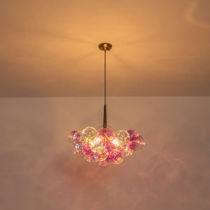 LightFixturesUSA-Barbie Cluster Sharp Pink Purple Glass Bubble Chandelier-Chandelier-24.8 in-