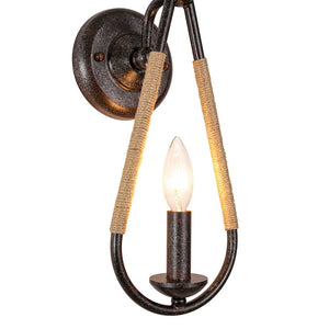 LightFixturesUSA - Barn 1 - Light Hemp Rope Hanging Candle Style Wall Sconce - Wall Sconce - Black - 