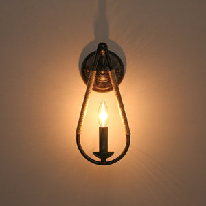 LightFixturesUSA - Barn 1 - Light Hemp Rope Hanging Candle Style Wall Sconce - Wall Sconce - Black - 