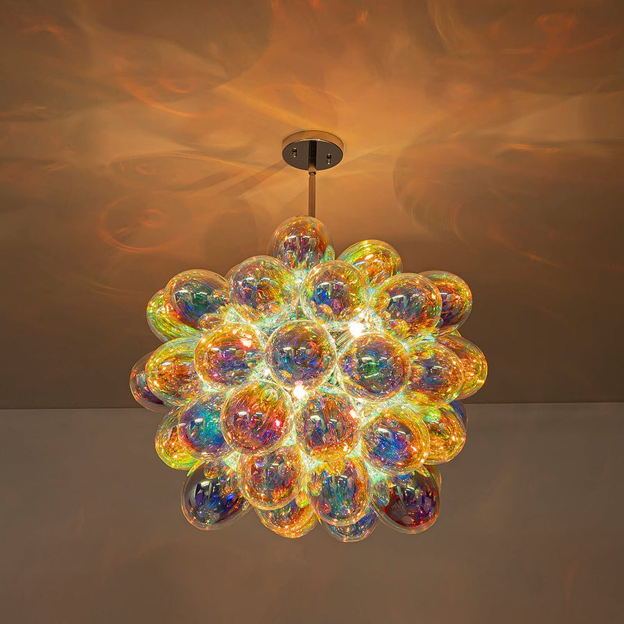 LightFixturesUSA-Bauhaus Color Stained Glass Cluster Bubble Chandelier-Chandelier-Nickel-