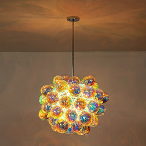 LightFixturesUSA-Bauhaus Color Stained Glass Cluster Bubble Chandelier-Chandelier-Nickel-