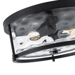 LightFixturesUSA-Black 2-Light Vintage Water Glass Drum Semi Flush Mount-Ceiling Light-13 in-