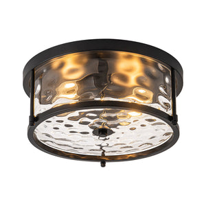 LightFixturesUSA-Black 2-Light Vintage Water Glass Drum Semi Flush Mount-Ceiling Light-13 in-