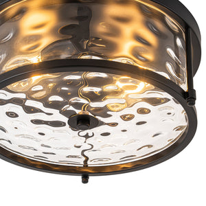LightFixturesUSA-Black 2-Light Vintage Water Glass Drum Semi Flush Mount-Ceiling Light-13 in-