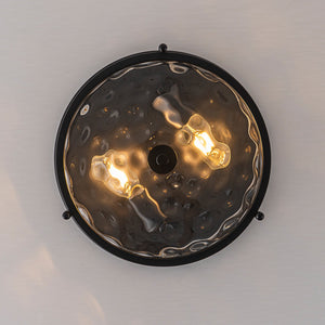 LightFixturesUSA-Black 2-Light Vintage Water Glass Drum Semi Flush Mount-Ceiling Light-13 in-