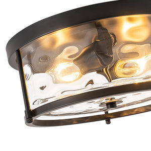 LightFixturesUSA-Black 2-Light Vintage Water Glass Drum Semi Flush Mount-Ceiling Light-13 in-