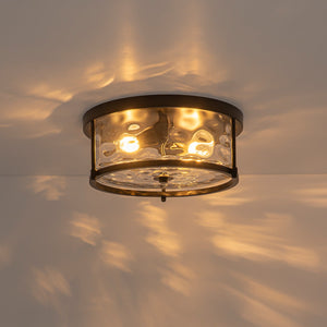 LightFixturesUSA-Black 2-Light Vintage Water Glass Drum Semi Flush Mount-Ceiling Light-13 in-