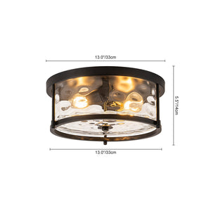 LightFixturesUSA-Black 2-Light Vintage Water Glass Drum Semi Flush Mount-Ceiling Light-13 in-