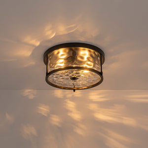 LightFixturesUSA-Black 2-Light Vintage Water Glass Drum Semi Flush Mount-Ceiling Light-13 in-