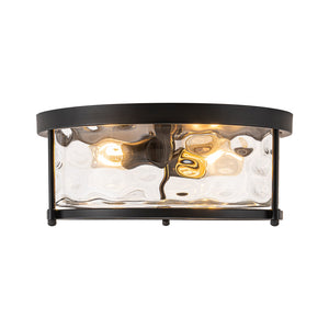 LightFixturesUSA-Black 2-Light Vintage Water Glass Drum Semi Flush Mount-Ceiling Light-13 in-