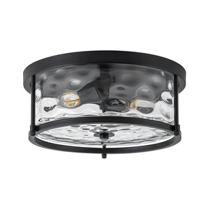 LightFixturesUSA-Black 2-Light Vintage Water Glass Drum Semi Flush Mount-Ceiling Light-13 in-