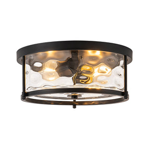 LightFixturesUSA-Black 2-Light Vintage Water Glass Drum Semi Flush Mount-Ceiling Light-13 in-