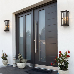 LightFixturesUSA-Black 2-Light Water Glass Lantern Outdoor Wall Light-Wall Sconce-Black-
