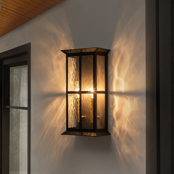 LightFixturesUSA-Black 2-Light Water Glass Lantern Outdoor Wall Light-Wall Sconce-Black-