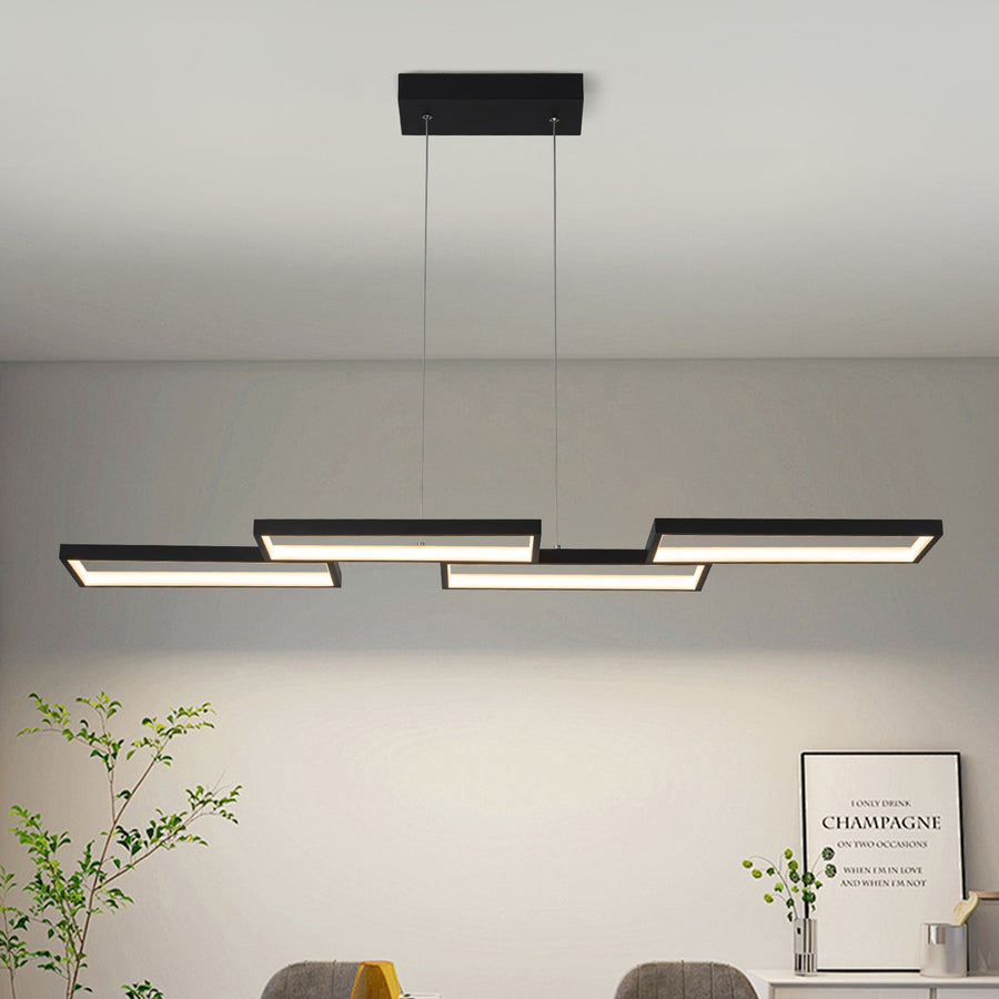 LightFixturesUSA - Black 4 - light Rectangular Dimmable LED Kitchen Island Pendant - Chandelier - Black - 