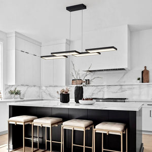 LightFixturesUSA - Black 4 - light Rectangular Dimmable LED Kitchen Island Pendant - Chandelier - Black - 