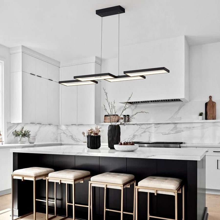 LightFixturesUSA - Black 4 - light Rectangular Dimmable LED Kitchen Island Pendant - Chandelier - Black - 