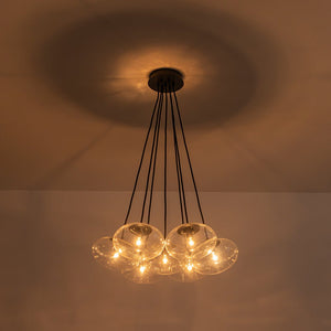 LightFixturesUSA - Black 7 - Light Cluster Clear Glass Oval Globe Chandelier - Chandelier - Black - 