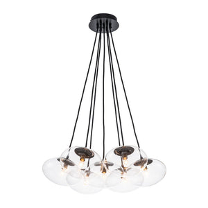 LightFixturesUSA - Black 7 - Light Cluster Clear Glass Oval Globe Chandelier - Chandelier - Black - 