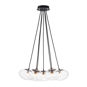 LightFixturesUSA - Black 7 - Light Cluster Clear Glass Oval Globe Chandelier - Chandelier - Black - 