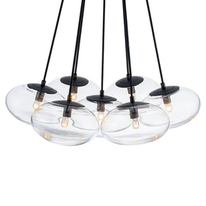 LightFixturesUSA - Black 7 - Light Cluster Clear Glass Oval Globe Chandelier - Chandelier - Glass with Thickened Base - 