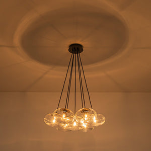 LightFixturesUSA - Black 7 - Light Cluster Clear Glass Oval Globe Chandelier - Chandelier - Glass with Thickened Base - 