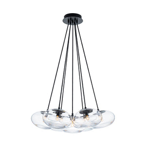 LightFixturesUSA - Black 7 - Light Cluster Clear Glass Oval Globe Chandelier - Chandelier - Glass with Thickened Base - 