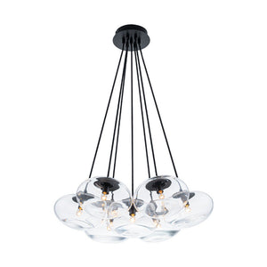 LightFixturesUSA - Black 7 - Light Cluster Clear Glass Oval Globe Chandelier - Chandelier - Glass with Thickened Base - 