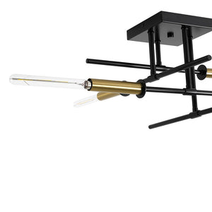 LightFixturesUSA - Black Brass 4 - Light Sputnik Linear Semi Flush Mount - Ceiling Light - 20 in. - 