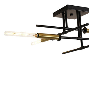 LightFixturesUSA - Black Brass 4 - Light Sputnik Linear Semi Flush Mount - Ceiling Light - 20 in. - 