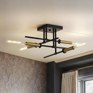 LightFixturesUSA - Black Brass 4 - Light Sputnik Linear Semi Flush Mount - Ceiling Light - 20 in. - 