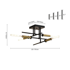 LightFixturesUSA - Black Brass 4 - Light Sputnik Linear Semi Flush Mount - Ceiling Light - 20 in. - 