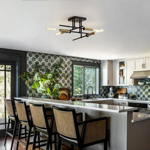 LightFixturesUSA - Black Brass 4 - Light Sputnik Linear Semi Flush Mount - Ceiling Light - 20 in. - 