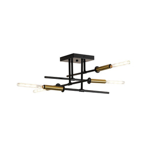 LightFixturesUSA - Black Brass 4 - Light Sputnik Linear Semi Flush Mount - Ceiling Light - 20 in. - 