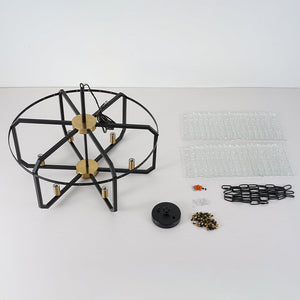 LightFixturesUSA - Black Brass 6 - Light Rippled Glass Drum Cage Chandelier - Chandelier - 25 in - 