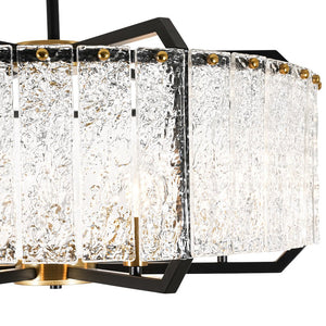 LightFixturesUSA - Black Brass 6 - Light Rippled Glass Drum Cage Chandelier - Chandelier - 25 in - 