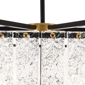 LightFixturesUSA - Black Brass 6 - Light Rippled Glass Drum Cage Chandelier - Chandelier - 25 in - 