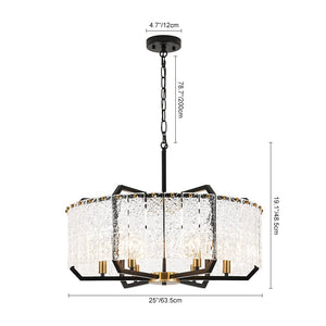 LightFixturesUSA - Black Brass 6 - Light Rippled Glass Drum Cage Chandelier - Chandelier - 25 in - 