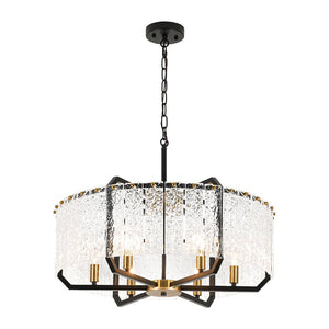 LightFixturesUSA - Black Brass 6 - Light Rippled Glass Drum Cage Chandelier - Chandelier - 25 in - 