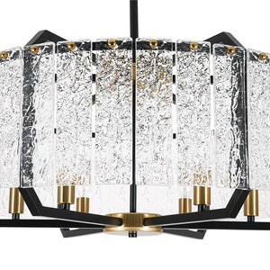 LightFixturesUSA - Black Brass 6 - Light Rippled Glass Drum Cage Chandelier - Chandelier - 25 in - 