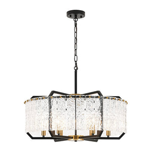 LightFixturesUSA - Black Brass 6 - Light Rippled Glass Drum Cage Chandelier - Chandelier - 25 in - 