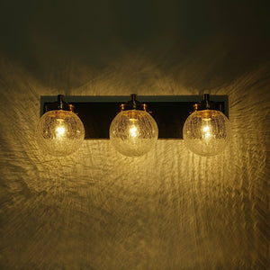 LightFixturesUSA - Black Brass Crackle Glass Globe Vanity Wall Lamp - Wall Sconce - 3 - Lt - 