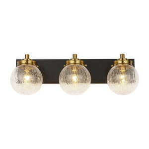 LightFixturesUSA - Black Brass Crackle Glass Globe Vanity Wall Lamp - Wall Sconce - 3 - Lt - 