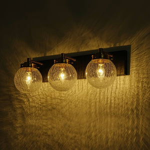 LightFixturesUSA - Black Brass Crackle Glass Globe Vanity Wall Lamp - Wall Sconce - 3 - Lt - 