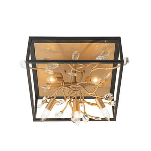 LightFixturesUSA - Black Brass Crystal Branch Square Lantern Flush Mount Light - Ceiling Light - 15.7 in - 
