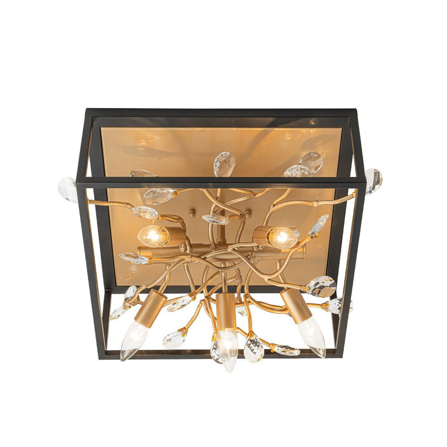 LightFixturesUSA - Black Brass Crystal Branch Square Lantern Flush Mount Light - Ceiling Light - 15.7 in - 
