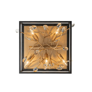 LightFixturesUSA - Black Brass Crystal Branch Square Lantern Flush Mount Light - Ceiling Light - 15.7 in - 