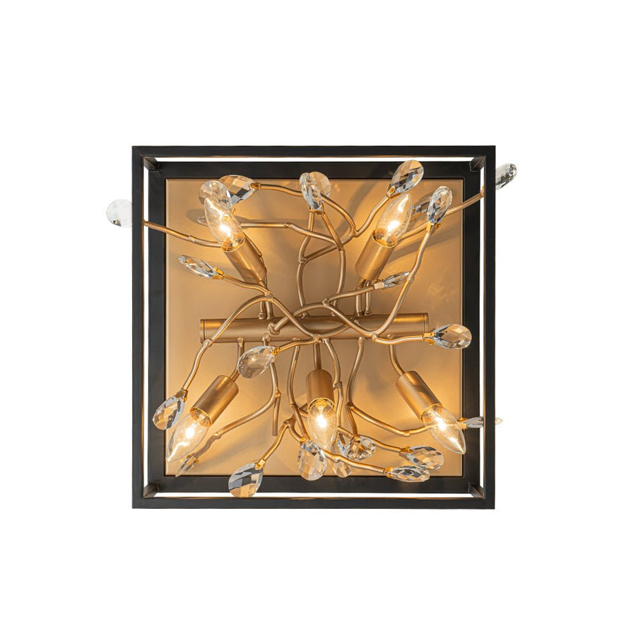 LightFixturesUSA - Black Brass Crystal Branch Square Lantern Flush Mount Light - Ceiling Light - 15.7 in - 