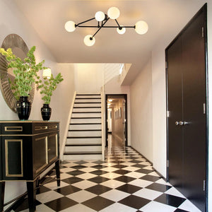 LightFixturesUSA - Black Frosted Bubble Linear Sputnik Semi Flush Mount - Ceiling Light - Black - 
